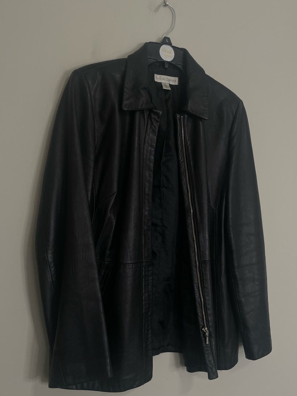 Casual Corner Black Leather Jacket Size Large